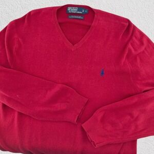 Polo Ralph Lauren Pima Cotton V Neck Sweater Red Men Large Preppy Valentine